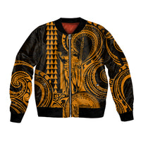 King Kamehameha Day Hawaii Sleeve Zip Bomber Jacket Paradise of the Pacific Tribal Kakau with Kanaka Maoli - Gold LT9 Unisex Gold - Polynesian Pride