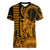 King Kamehameha Day Hawaii Women V Neck T Shirt Paradise of the Pacific Tribal Kakau with Kanaka Maoli - Gold LT9 Female Gold - Polynesian Pride