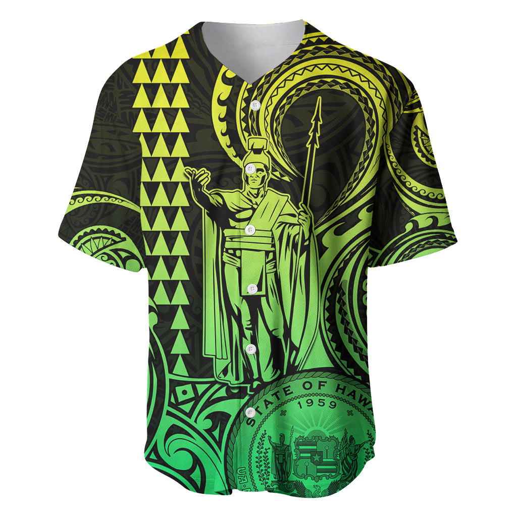 King Kamehameha Day Hawaii Baseball Jersey Paradise of the Pacific Tribal Kakau with Kanaka Maoli - Lime LT9 Lime - Polynesian Pride