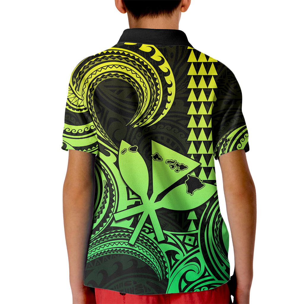 King Kamehameha Day Hawaii Kid Polo Shirt Paradise of the Pacific Tribal Kakau with Kanaka Maoli - Lime LT9 - Polynesian Pride