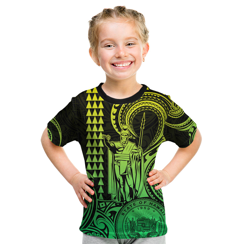 King Kamehameha Day Hawaii Kid T Shirt Paradise of the Pacific Tribal Kakau with Kanaka Maoli - Lime LT9 Lime - Polynesian Pride