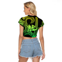 King Kamehameha Day Hawaii Raglan Cropped T Shirt Paradise of the Pacific Tribal Kakau with Kanaka Maoli - Lime LT9 - Polynesian Pride