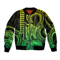King Kamehameha Day Hawaii Sleeve Zip Bomber Jacket Paradise of the Pacific Tribal Kakau with Kanaka Maoli - Lime LT9 Unisex Lime - Polynesian Pride