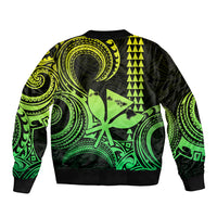 King Kamehameha Day Hawaii Sleeve Zip Bomber Jacket Paradise of the Pacific Tribal Kakau with Kanaka Maoli - Lime LT9 - Polynesian Pride