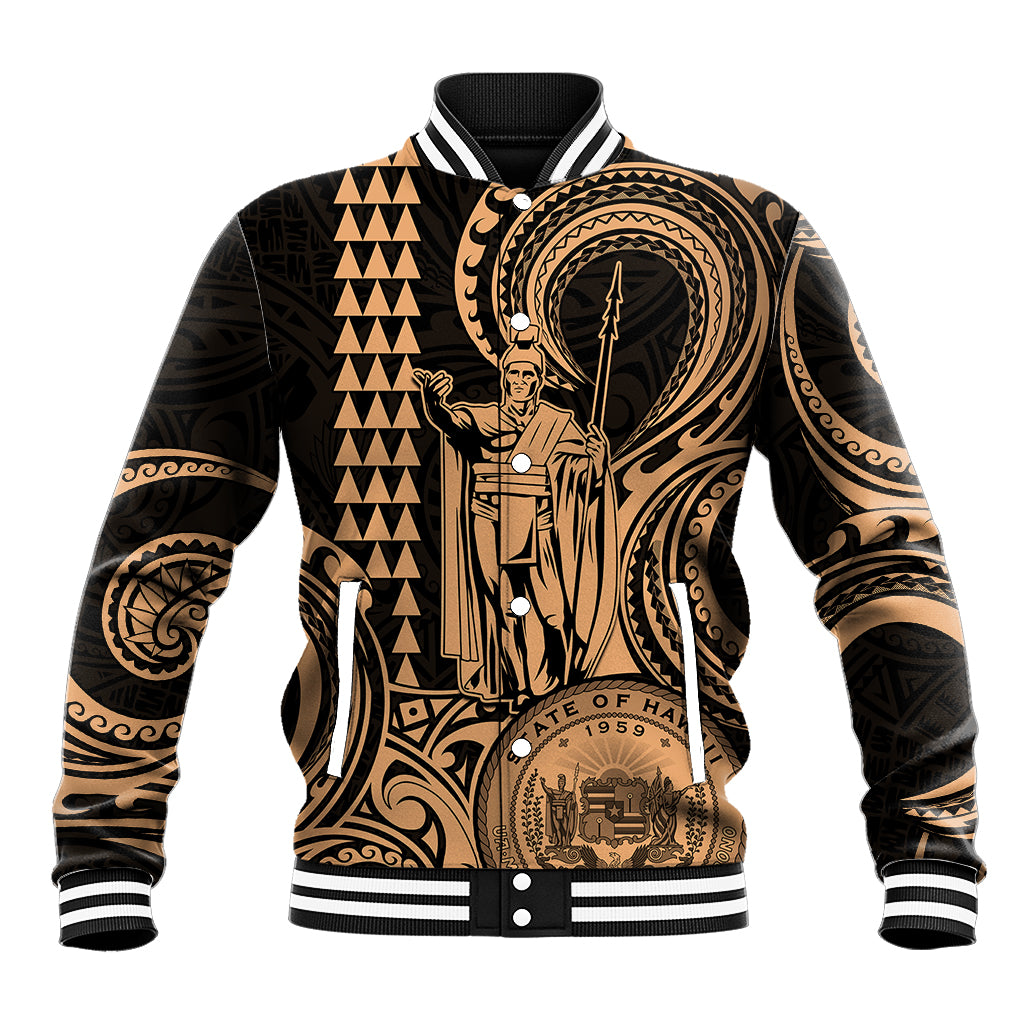 King Kamehameha Day Hawaii Baseball Jacket Paradise of the Pacific Tribal Kakau with Kanaka Maoli - Nude LT9 Unisex Nude - Polynesian Pride
