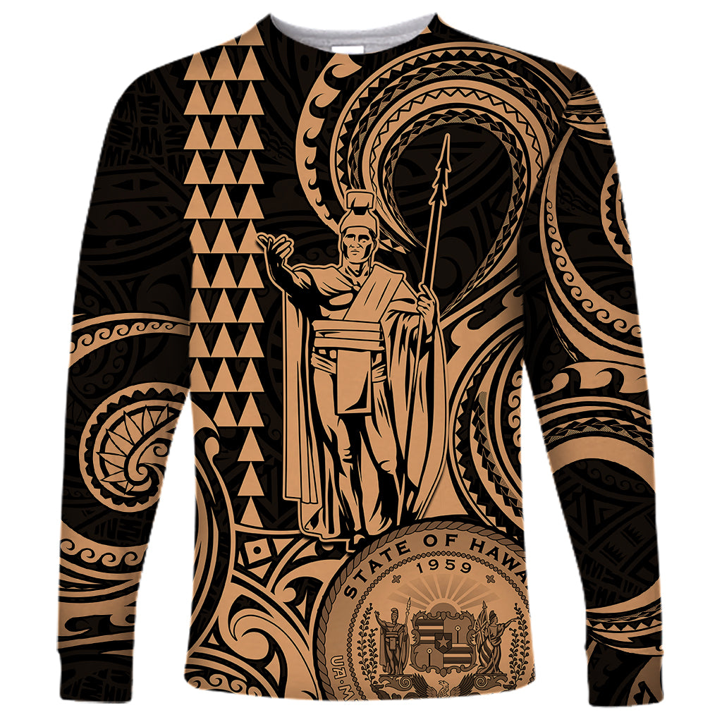 King Kamehameha Day Hawaii Long Sleeve Shirt Paradise of the Pacific Tribal Kakau with Kanaka Maoli - Nude LT9 Unisex Nude - Polynesian Pride