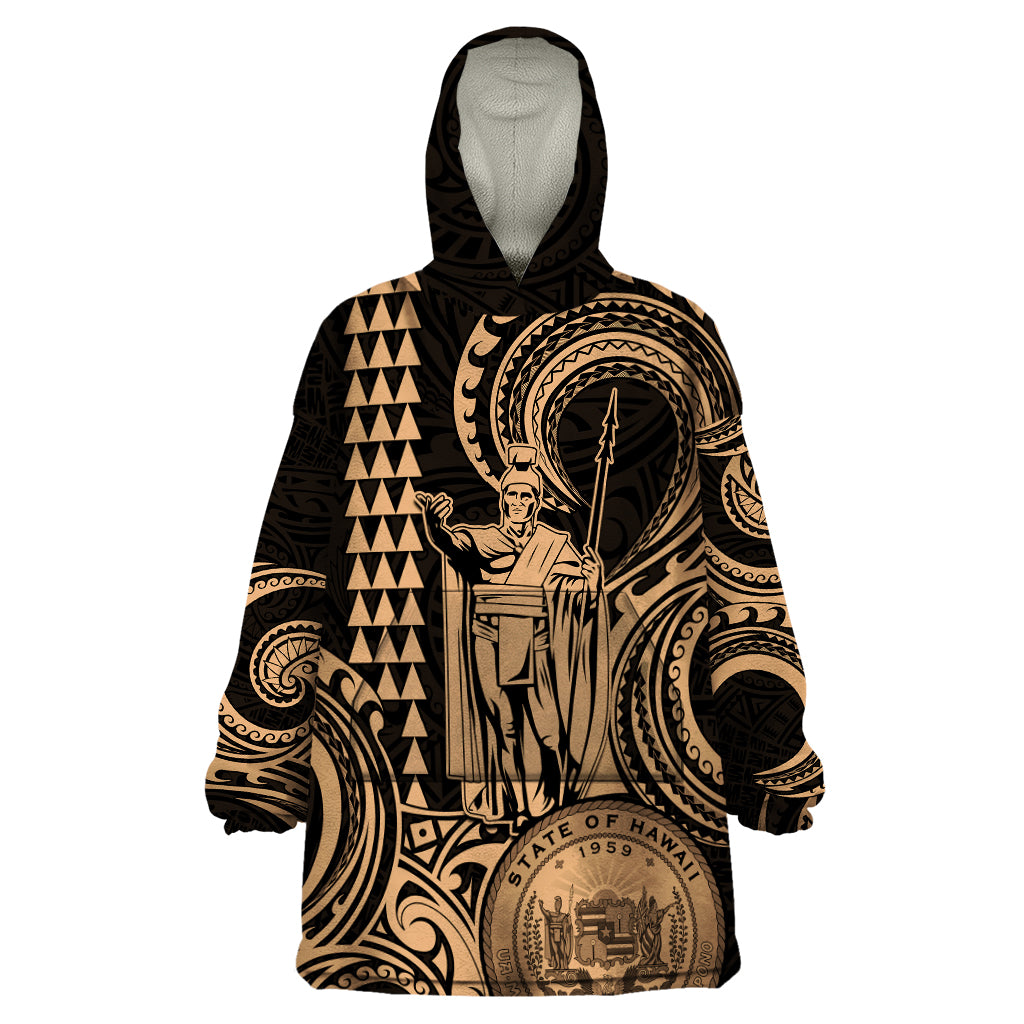 King Kamehameha Day Hawaii Wearable Blanket Hoodie Paradise of the Pacific Tribal Kakau with Kanaka Maoli - Nude LT9 One Size Nude - Polynesian Pride