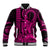 King Kamehameha Day Hawaii Baseball Jacket Paradise of the Pacific Tribal Kakau with Kanaka Maoli - Pink LT9 Unisex Pink - Polynesian Pride