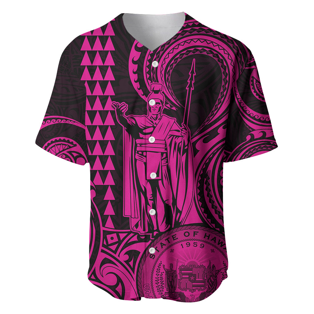 King Kamehameha Day Hawaii Baseball Jersey Paradise of the Pacific Tribal Kakau with Kanaka Maoli - Pink LT9 Pink - Polynesian Pride