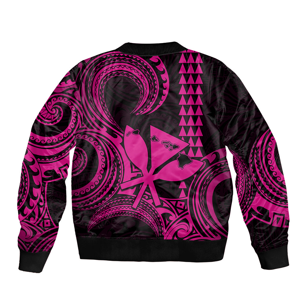 King Kamehameha Day Hawaii Bomber Jacket Paradise of the Pacific Tribal Kakau with Kanaka Maoli - Pink LT9 - Polynesian Pride
