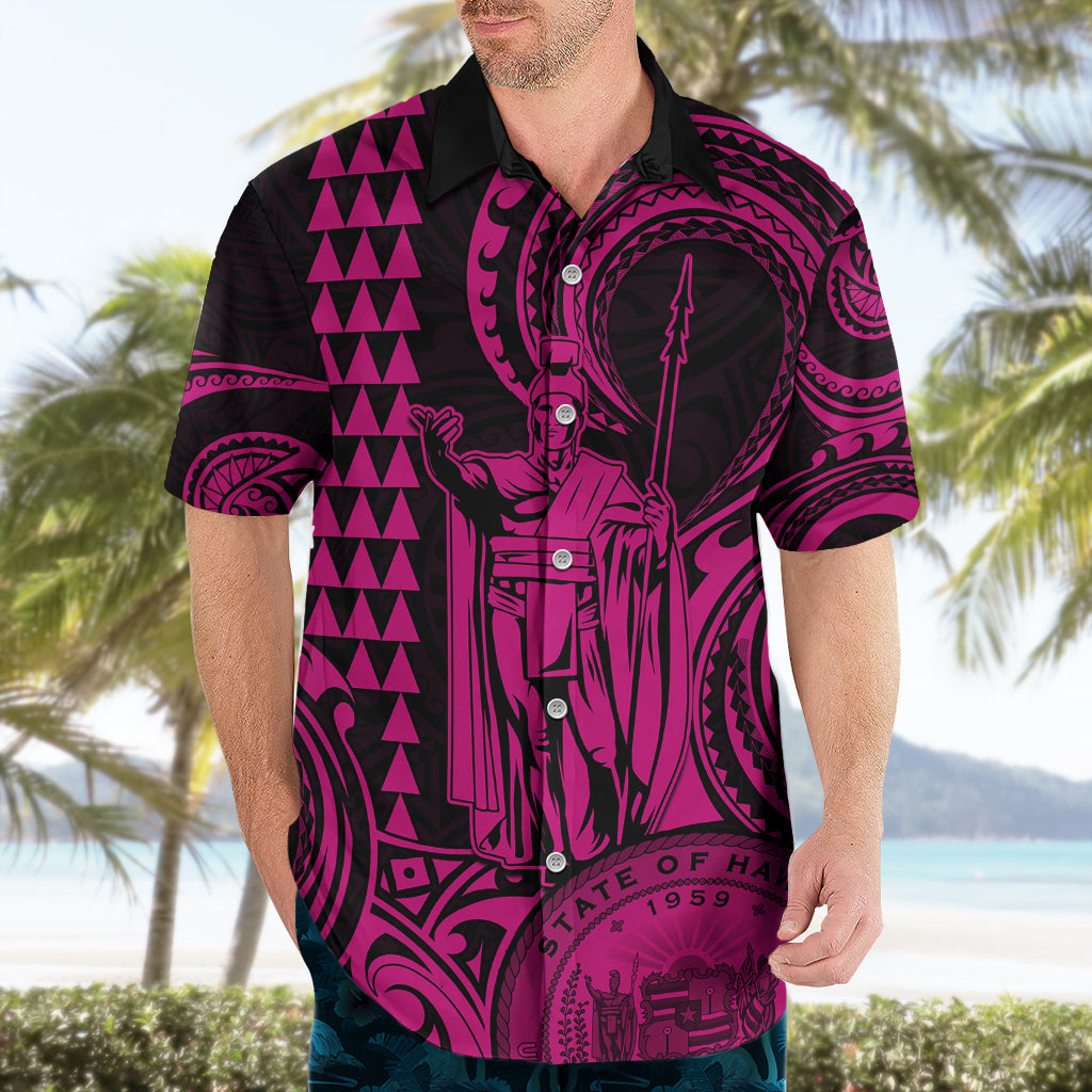King Kamehameha Day Hawaii Hawaiian Shirt Paradise of the Pacific Tribal Kakau with Kanaka Maoli - Pink LT9 - Polynesian Pride