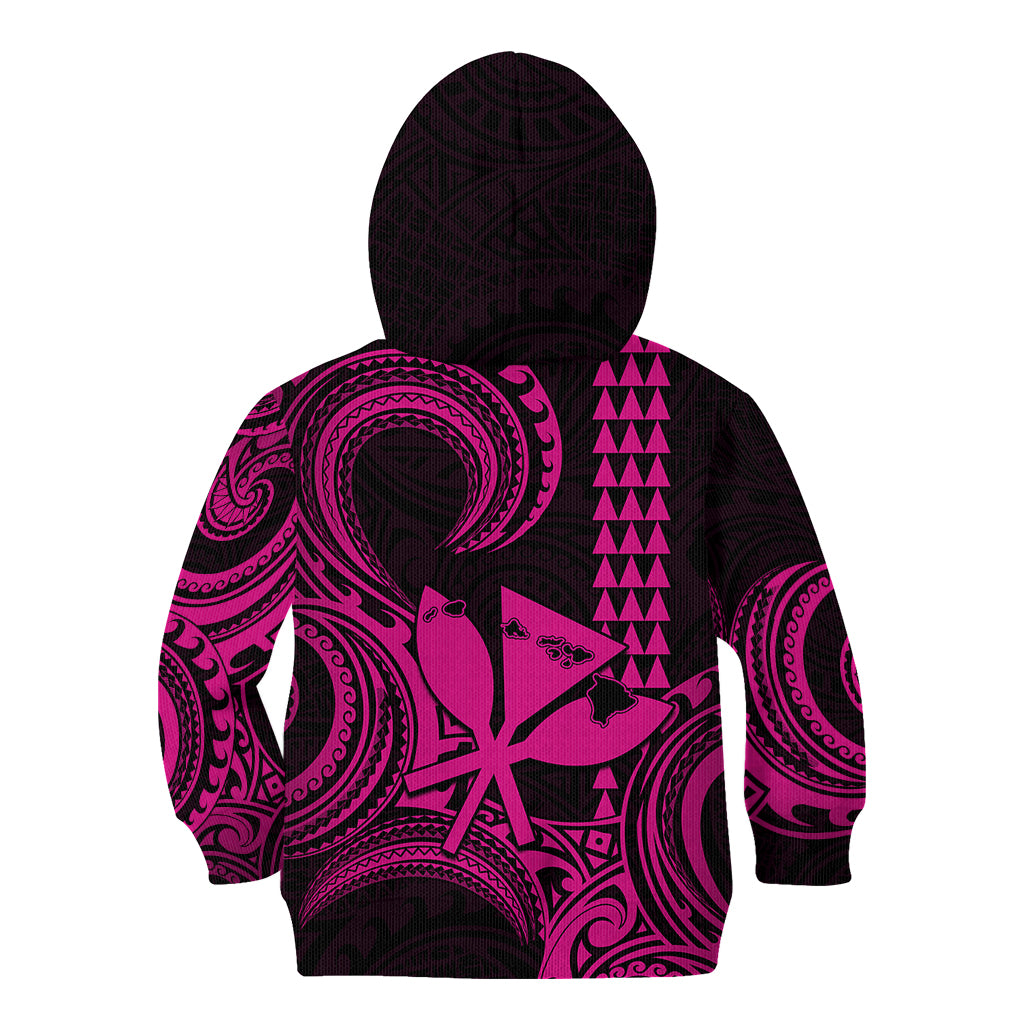 King Kamehameha Day Hawaii Kid Hoodie Paradise of the Pacific Tribal Kakau with Kanaka Maoli - Pink LT9 - Polynesian Pride