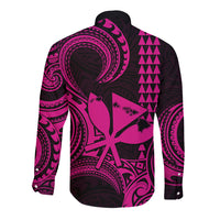 King Kamehameha Day Hawaii Long Sleeve Button Shirt Paradise of the Pacific Tribal Kakau with Kanaka Maoli - Pink LT9 - Polynesian Pride