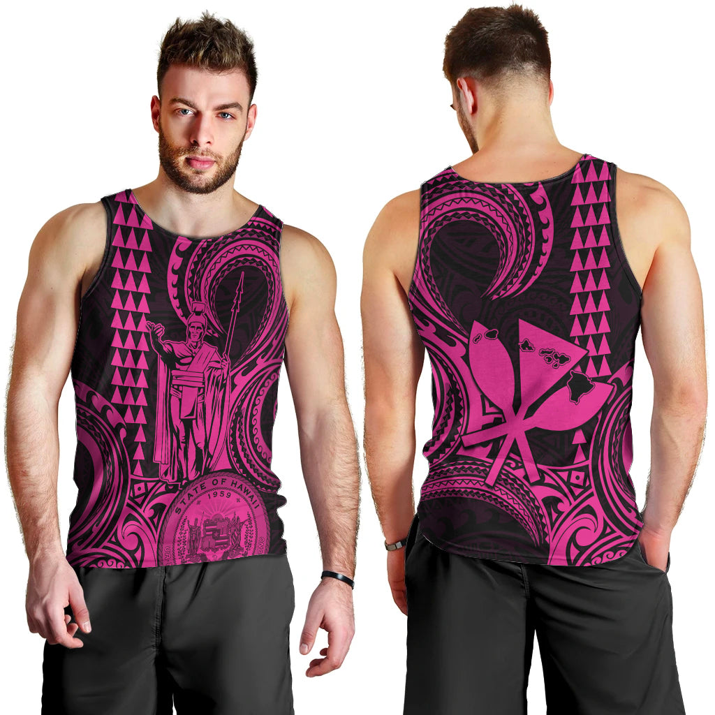 King Kamehameha Day Hawaii Men Tank Top Paradise of the Pacific Tribal Kakau with Kanaka Maoli - Pink LT9 - Polynesian Pride