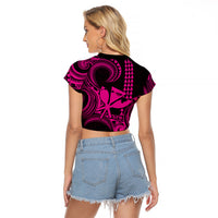 King Kamehameha Day Hawaii Raglan Cropped T Shirt Paradise of the Pacific Tribal Kakau with Kanaka Maoli - Pink LT9 - Polynesian Pride