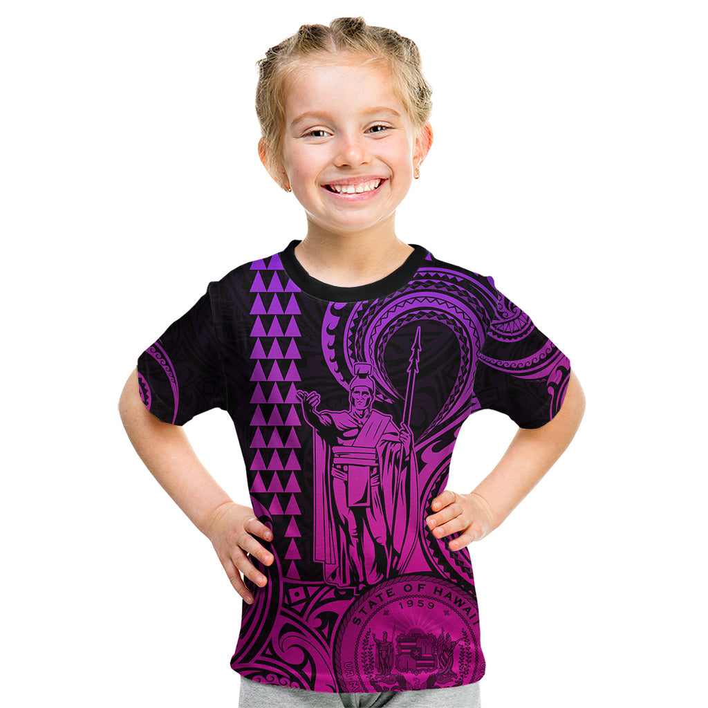 King Kamehameha Day Hawaii Kid T Shirt Paradise of the Pacific Tribal Kakau with Kanaka Maoli - Pink Gradient LT9 Pink Gradient - Polynesian Pride