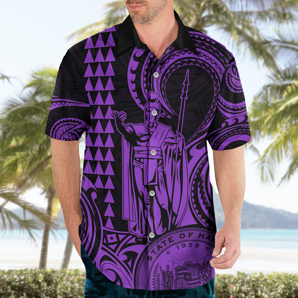 King Kamehameha Day Hawaii Hawaiian Shirt Paradise of the Pacific Tribal Kakau with Kanaka Maoli - Purple LT9 - Polynesian Pride