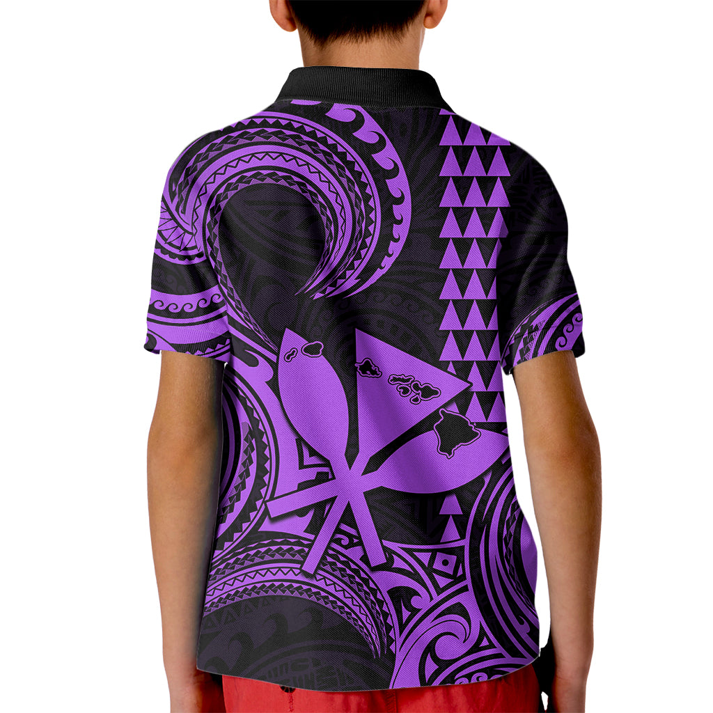 King Kamehameha Day Hawaii Kid Polo Shirt Paradise of the Pacific Tribal Kakau with Kanaka Maoli - Purple LT9 - Polynesian Pride