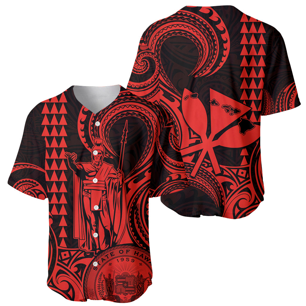 King Kamehameha Day Hawaii Baseball Jersey Paradise of the Pacific Tribal Kakau with Kanaka Maoli - Red LT9 - Polynesian Pride
