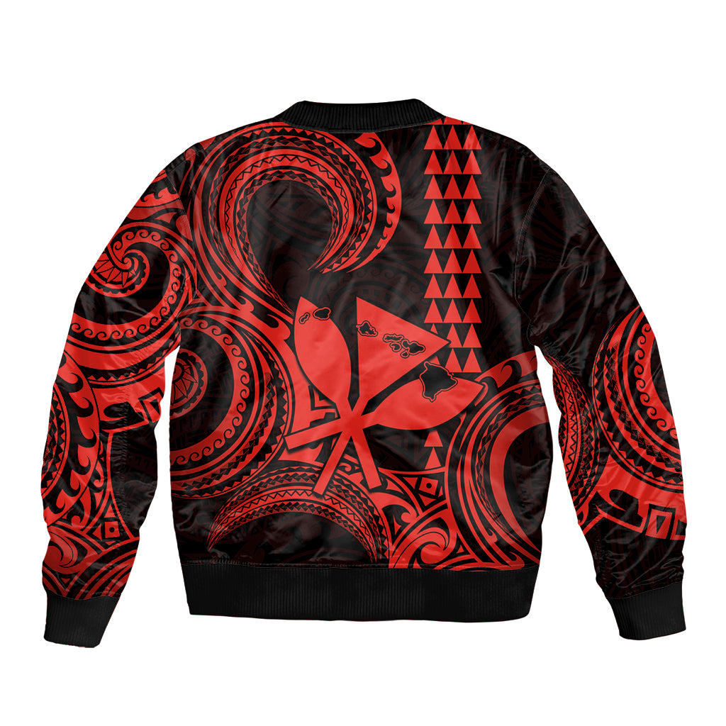 King Kamehameha Day Hawaii Bomber Jacket Paradise of the Pacific Tribal Kakau with Kanaka Maoli - Red LT9 - Polynesian Pride