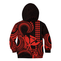King Kamehameha Day Hawaii Kid Hoodie Paradise of the Pacific Tribal Kakau with Kanaka Maoli - Red LT9 - Polynesian Pride