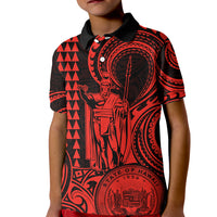King Kamehameha Day Hawaii Kid Polo Shirt Paradise of the Pacific Tribal Kakau with Kanaka Maoli - Red LT9 Kid Red - Polynesian Pride