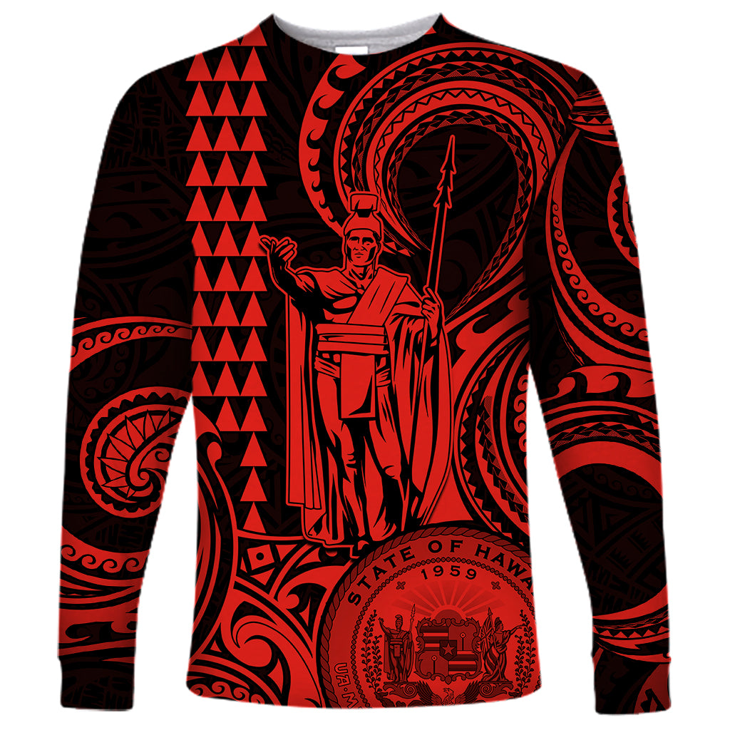 King Kamehameha Day Hawaii Long Sleeve Shirt Paradise of the Pacific Tribal Kakau with Kanaka Maoli - Red LT9 Unisex Red - Polynesian Pride