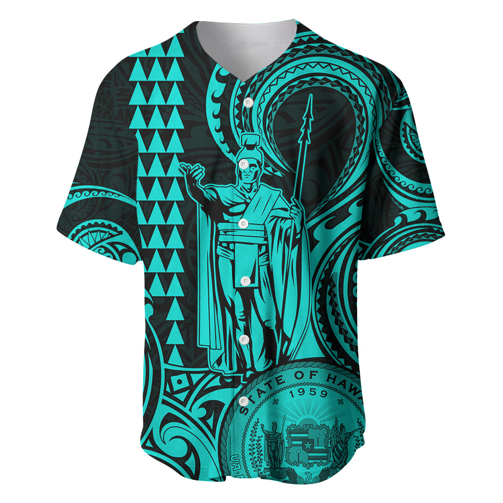 King Kamehameha Day Hawaii Baseball Jersey Paradise of the Pacific Tribal Kakau with Kanaka Maoli - Turquoise LT9 Turquoise - Polynesian Pride