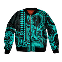 King Kamehameha Day Hawaii Bomber Jacket Paradise of the Pacific Tribal Kakau with Kanaka Maoli - Turquoise LT9 Unisex Turquoise - Polynesian Pride