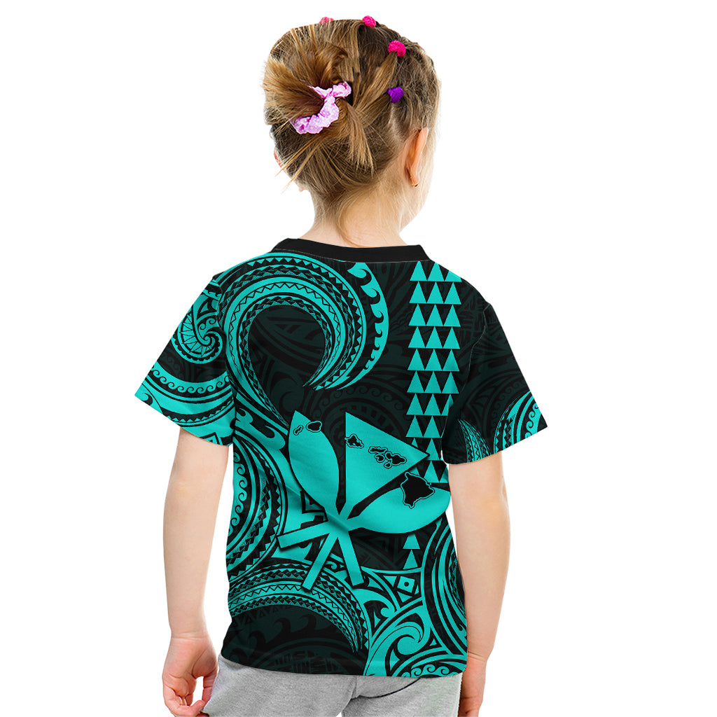 King Kamehameha Day Hawaii Kid T Shirt Paradise of the Pacific Tribal Kakau with Kanaka Maoli - Turquoise LT9 - Polynesian Pride