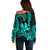 King Kamehameha Day Hawaii Off Shoulder Sweater Paradise of the Pacific Tribal Kakau with Kanaka Maoli - Turquoise LT9 - Polynesian Pride