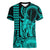 King Kamehameha Day Hawaii Women V Neck T Shirt Paradise of the Pacific Tribal Kakau with Kanaka Maoli - Turquoise LT9 Female Turquoise - Polynesian Pride