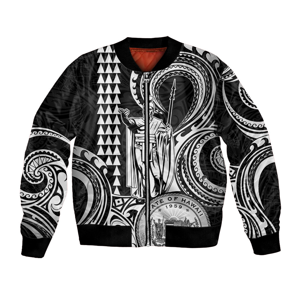 Custom King Kamehameha Day Hawaii Bomber Jacket Paradise of the Pacific Tribal Kakau with Kanaka Maoli - White LT9 Unisex White - Polynesian Pride
