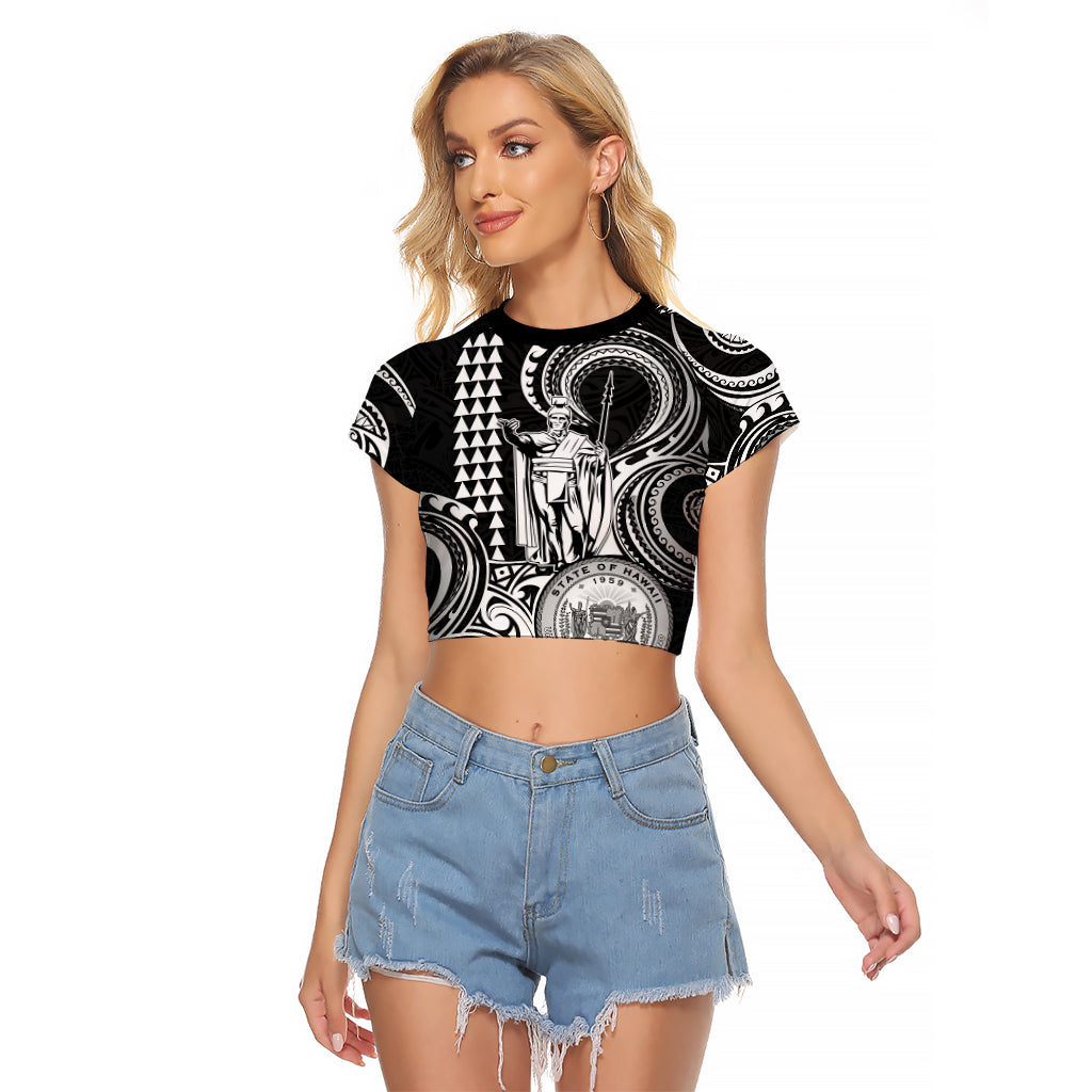 Custom King Kamehameha Day Hawaii Raglan Cropped T Shirt Paradise of the Pacific Tribal Kakau with Kanaka Maoli - White LT9 Female White - Polynesian Pride