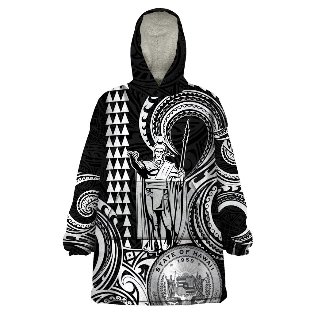 Custom King Kamehameha Day Hawaii Wearable Blanket Hoodie Paradise of the Pacific Tribal Kakau with Kanaka Maoli - White LT9 One Size White - Polynesian Pride