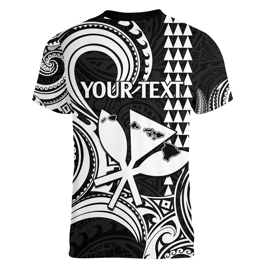 Custom King Kamehameha Day Hawaii Women V Neck T Shirt Paradise of the Pacific Tribal Kakau with Kanaka Maoli - White LT9 - Polynesian Pride