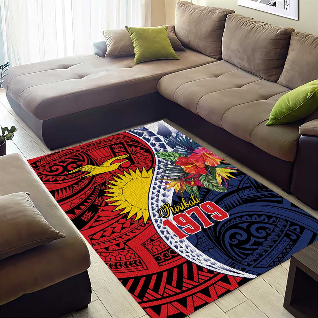 Flag of Kiribati Polynesian Pattern Area Rug Est 1979 With Tropical Flowers