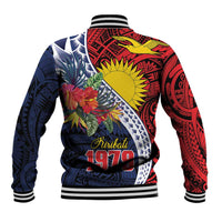 Flag of Kiribati Polynesian Pattern Baseball Jacket Est 1979 With Tropical Flowers