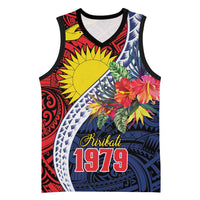 Flag of Kiribati Polynesian Pattern Basketball Jersey Est 1979 With Tropical Flowers - Polynesian Pride