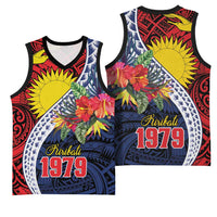 Flag of Kiribati Polynesian Pattern Basketball Jersey Est 1979 With Tropical Flowers - Polynesian Pride