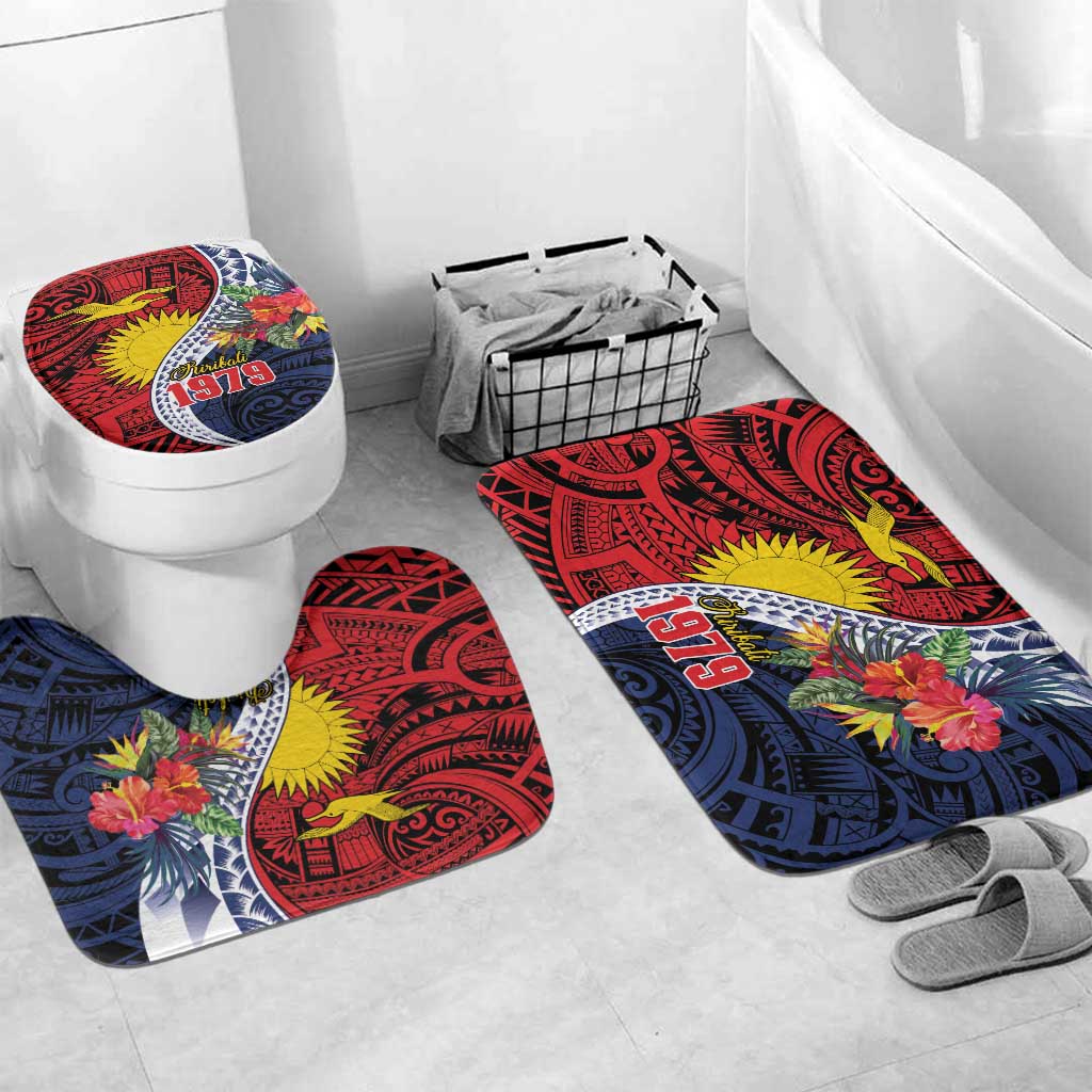 Flag of Kiribati Polynesian Pattern Bathroom Set Est 1979 With Tropical Flowers - Polynesian Pride