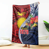 Flag of Kiribati Polynesian Pattern Blanket Est 1979 With Tropical Flowers
