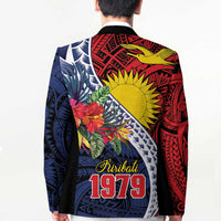 Flag of Kiribati Polynesian Pattern Blazer Est 1979 With Tropical Flowers - Polynesian Pride