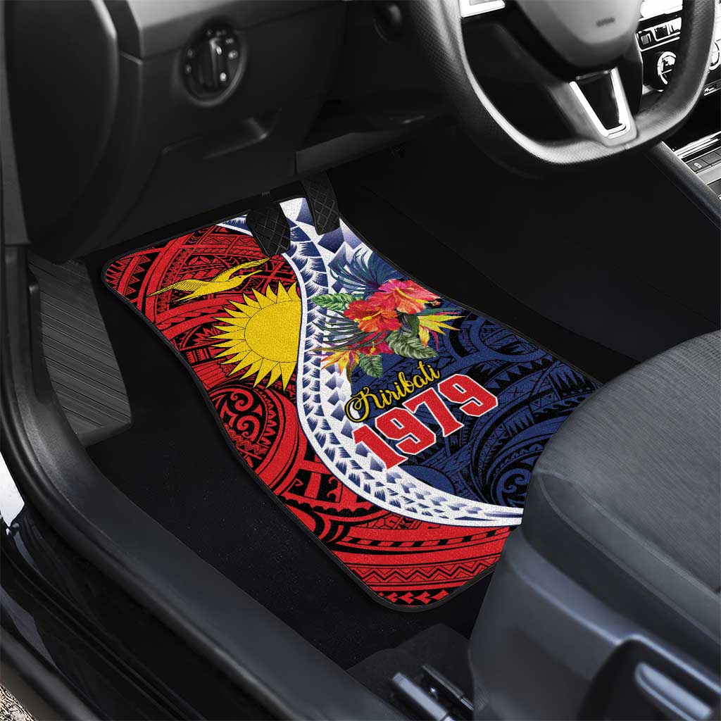 Flag of Kiribati Polynesian Pattern Car Mats Est 1979 With Tropical Flowers