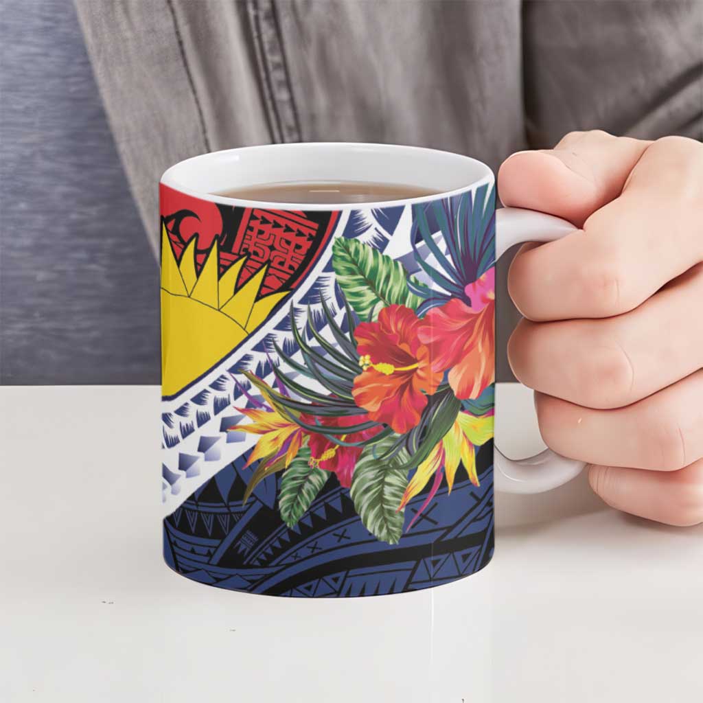 Flag of Kiribati Polynesian Pattern Ceramic Mug Est 1979 With Tropical Flowers - Polynesian Pride