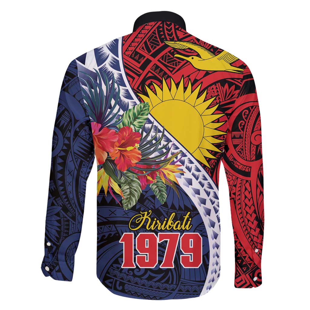 Flag of Kiribati Polynesian Pattern Family Matching Off Shoulder Short Dress and Hawaiian Shirt Est 1979 With Tropical Flowers