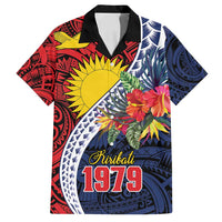 Flag of Kiribati Polynesian Pattern Family Matching Puletasi and Hawaiian Shirt Est 1979 With Tropical Flowers