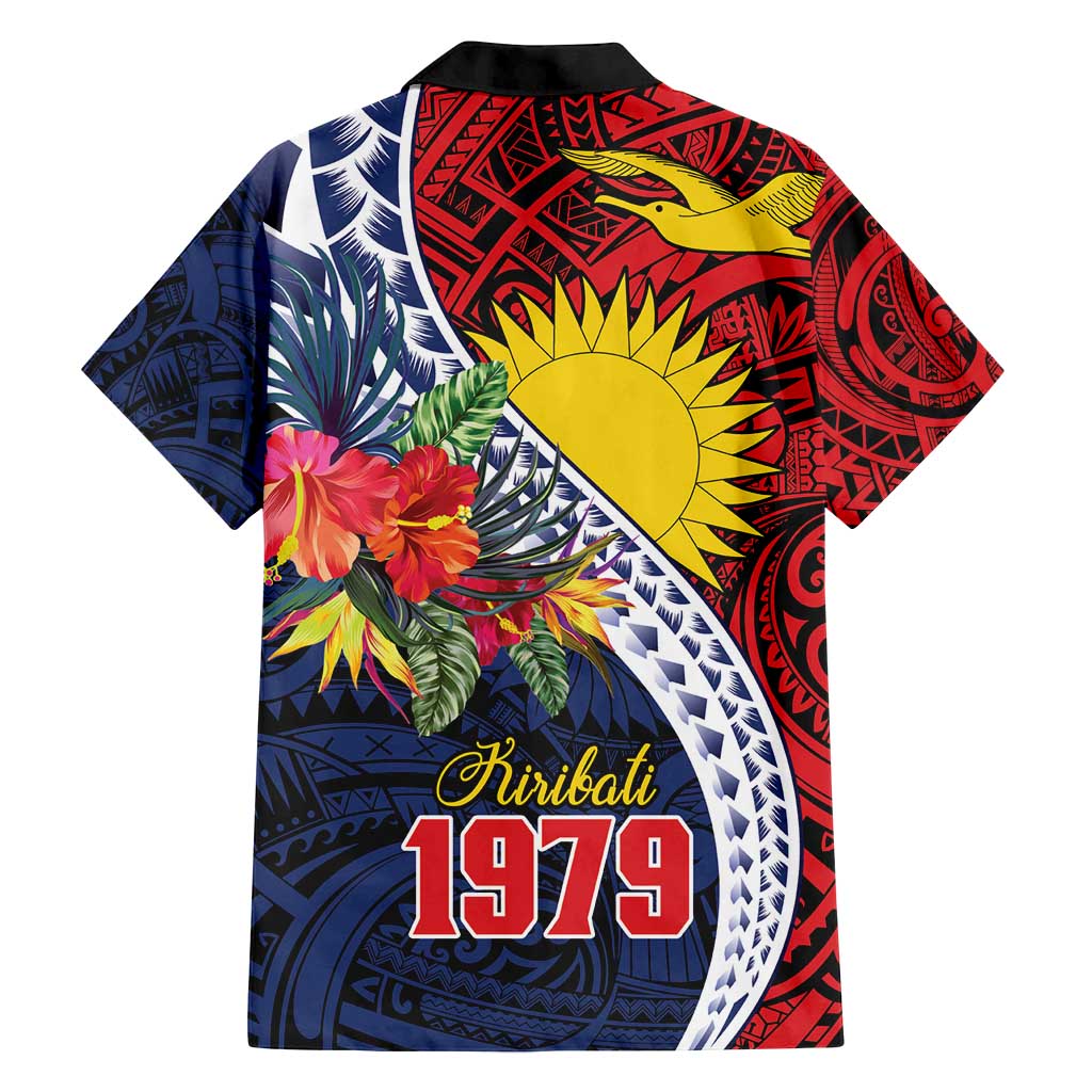Flag of Kiribati Polynesian Pattern Family Matching Puletasi and Hawaiian Shirt Est 1979 With Tropical Flowers