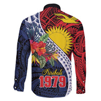 Flag of Kiribati Polynesian Pattern Family Matching Summer Maxi Dress and Hawaiian Shirt Est 1979 With Tropical Flowers