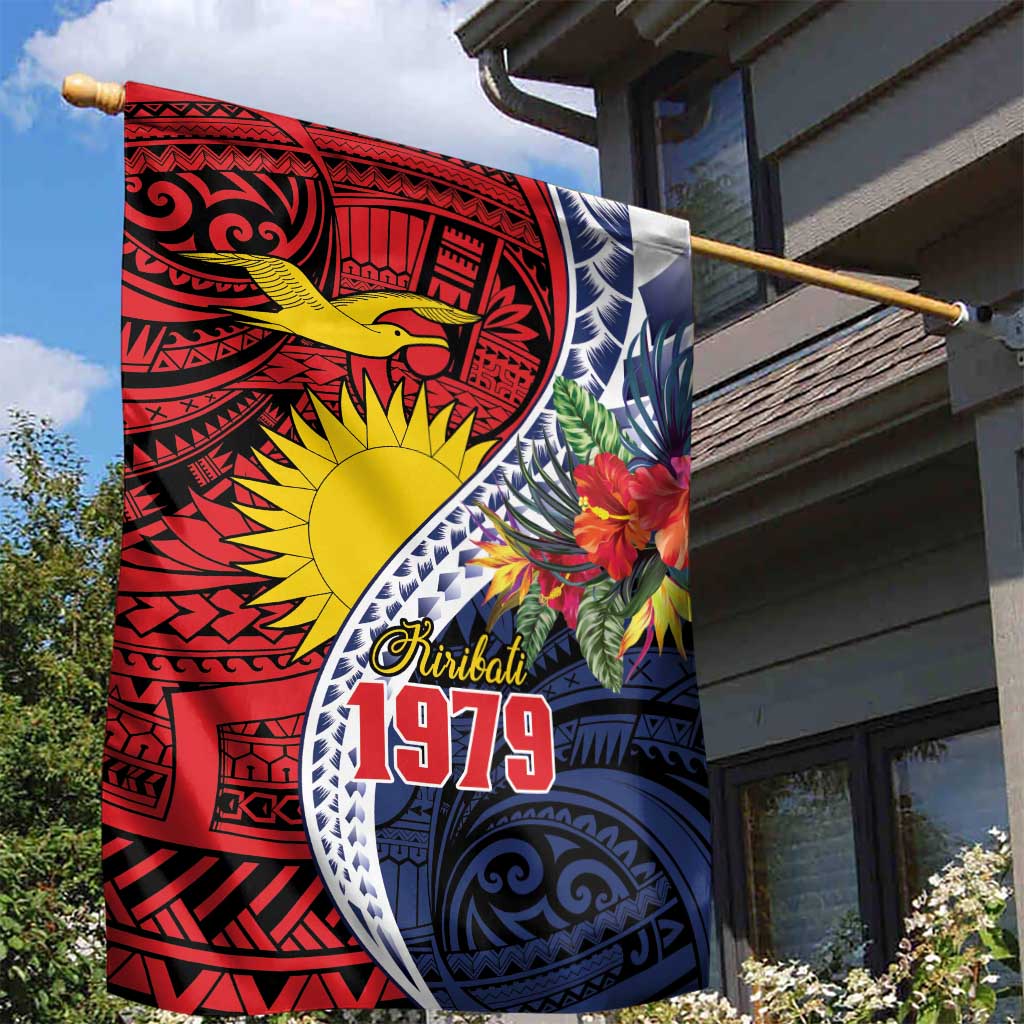 Flag of Kiribati Polynesian Pattern Garden Flag Est 1979 With Tropical Flowers